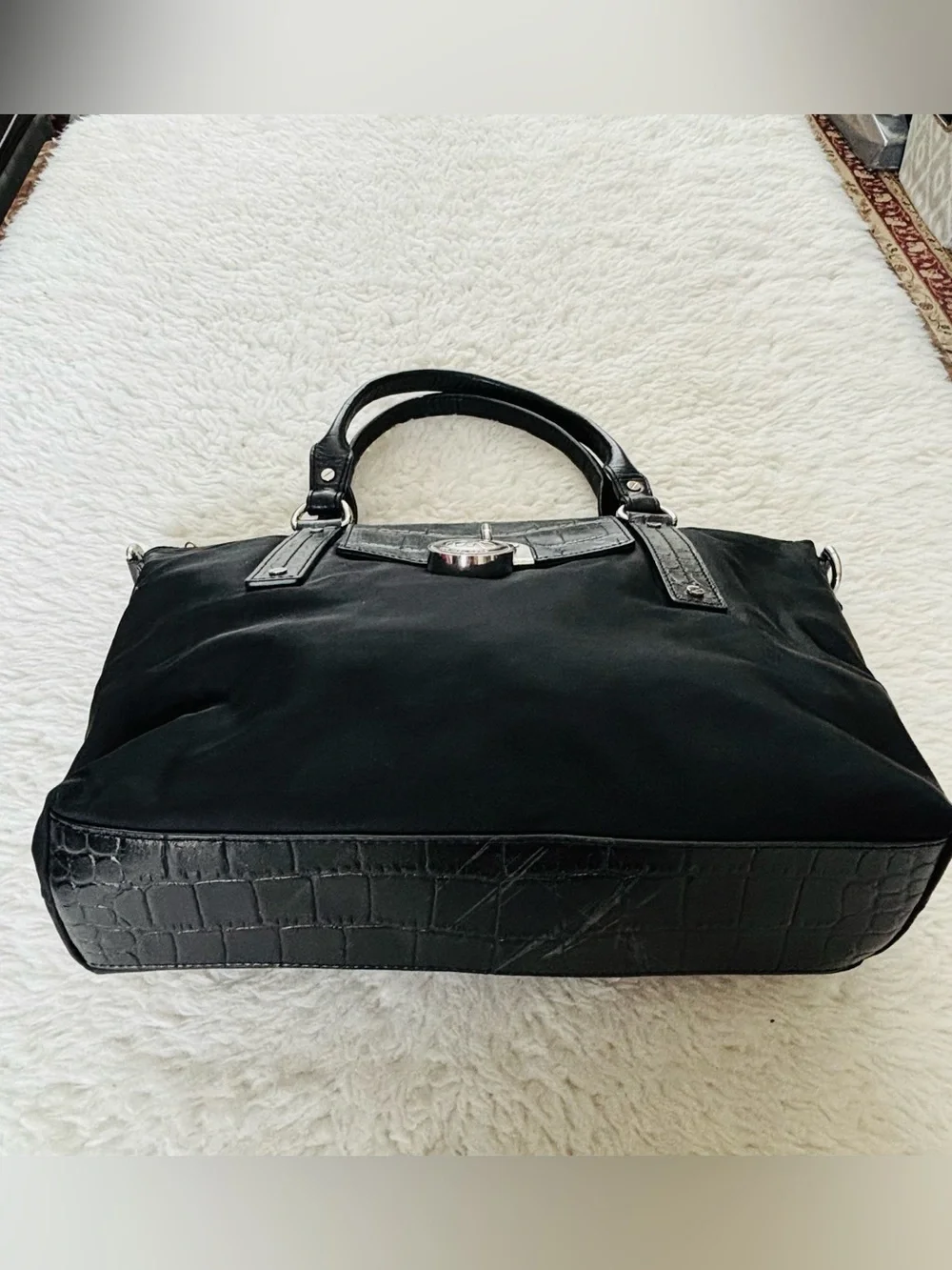 Michael Kors Black Tote with Croc-Trim Flap and Logo Lock